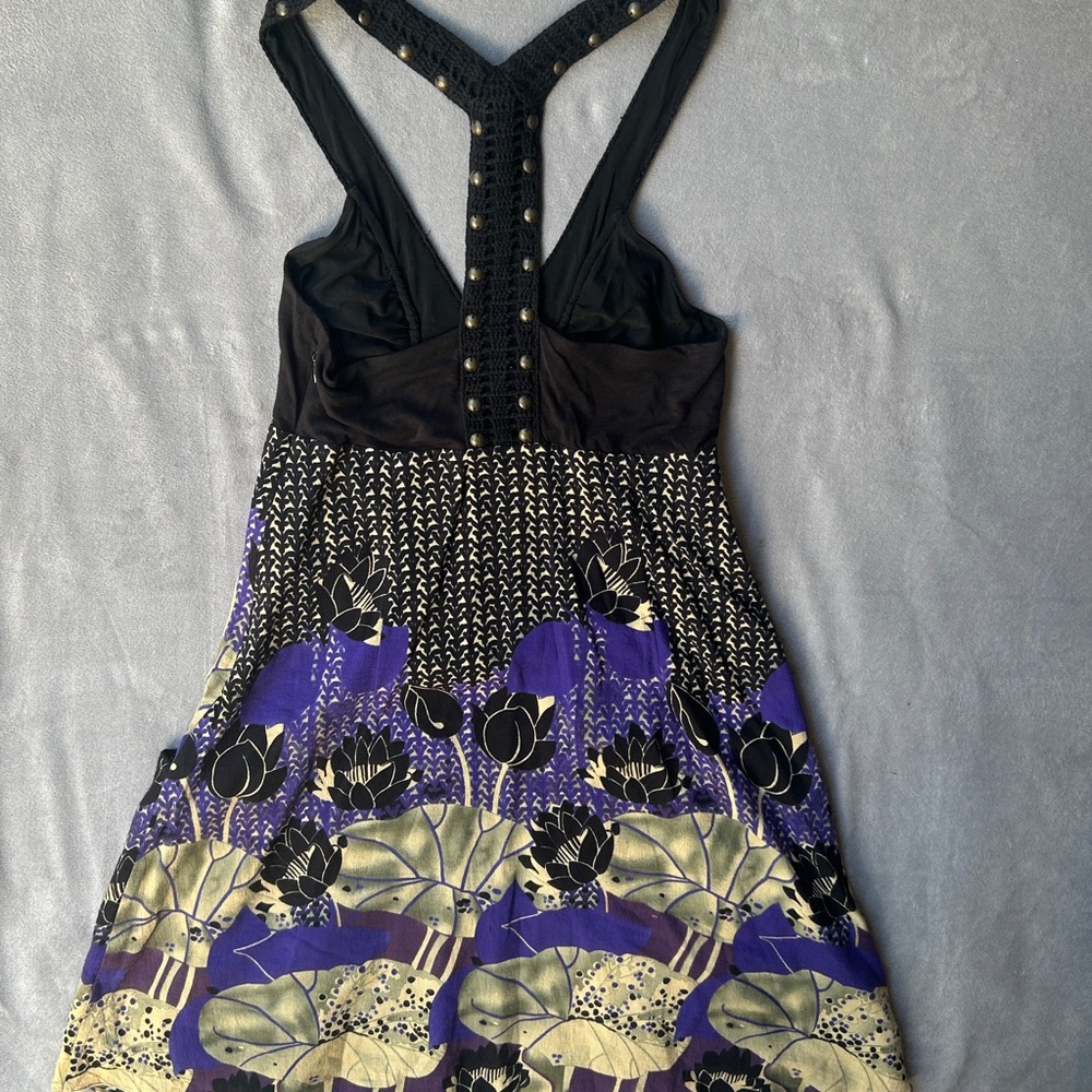 Free people floral dress race back crochet purple black beige - Picture 8 of 8